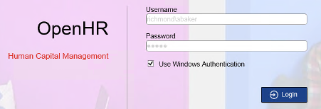 The OpenHR login page is shown