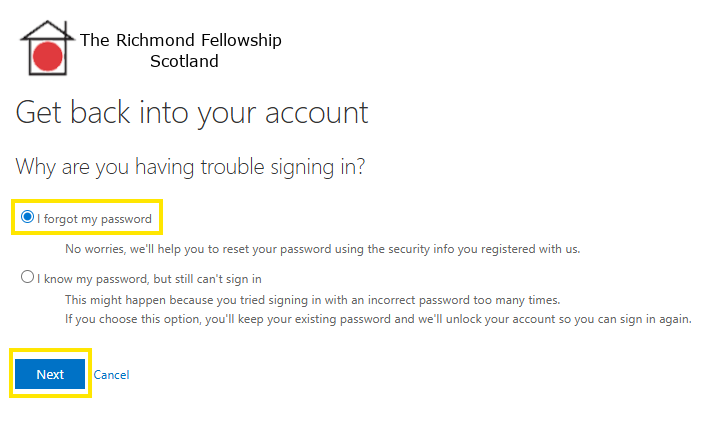 Select 'I forgot my password'
